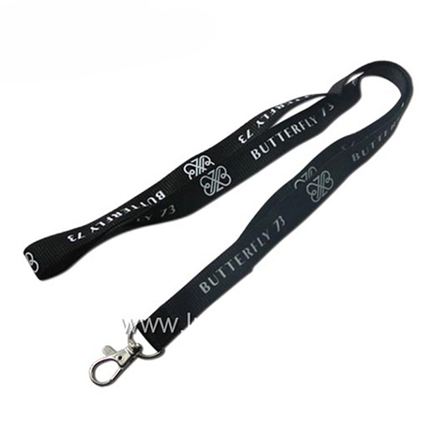 lanyard nilon rata hitam dengan klip