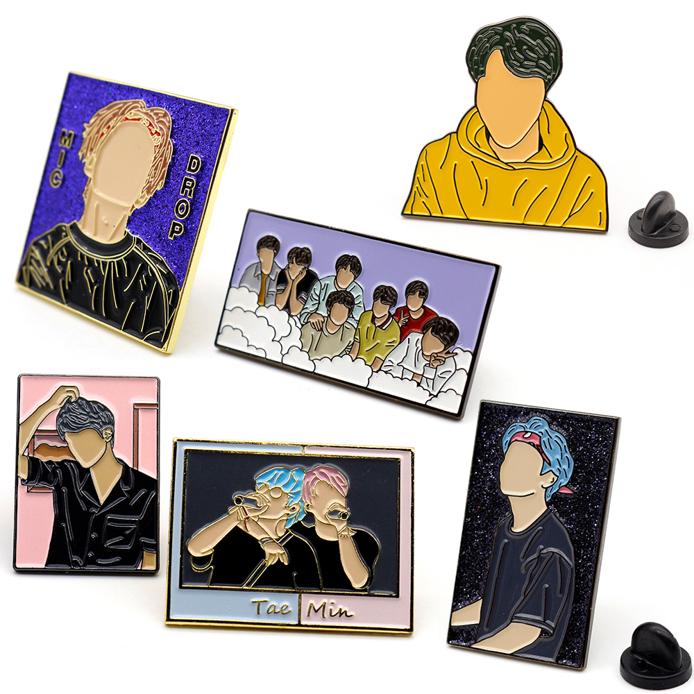 Pin Enamel Kpop Korea Lencana Tersuai Keras Butang Logam Kerongsang Lapel Bangtan Blackpink Ikon Kartun Idola Selatan Lencana Pin Bts