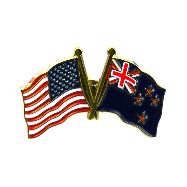 Rekaan Tersuai Berkualiti Tinggi Enamel Bersalut Emas Bendera Amerika dan Pin Lapel Helang