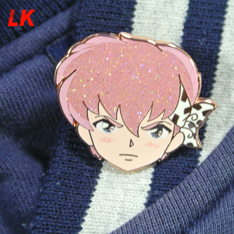 Logo Anime Borong Tersuai Kilang Lencana Bergemerlapan Logam Lapel Pin Enamel Keras Lembut