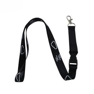 lanyard nilon rata hitam dengan klip