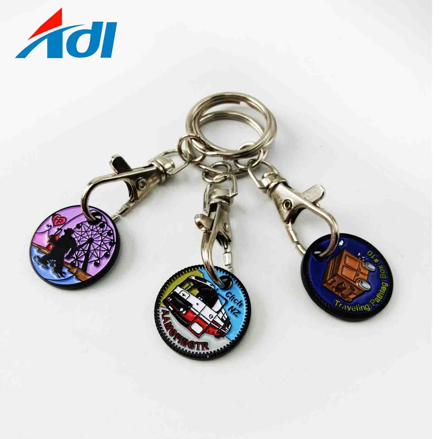 Troli Troli Syiling Rantai Kunci/ Token Keyring/ Syiling Troli Beli-belah untuk Kilang Pasar Raya Gantungan Kunci 3D Logam Tersuai China