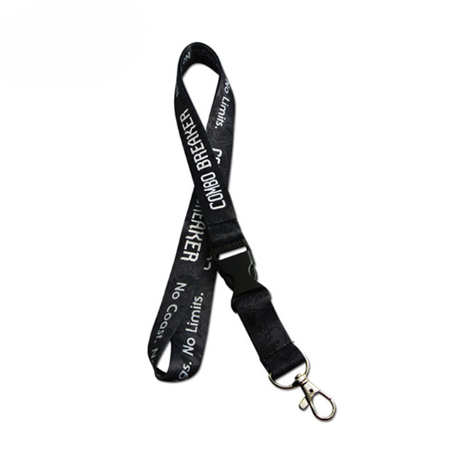 lanyard nilon rata hitam dengan klip